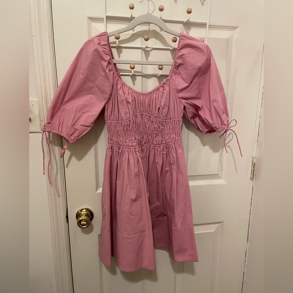 STAUD Faye Womens Puff Sleeve Smocked Mini Dress - Picture 1 of 4